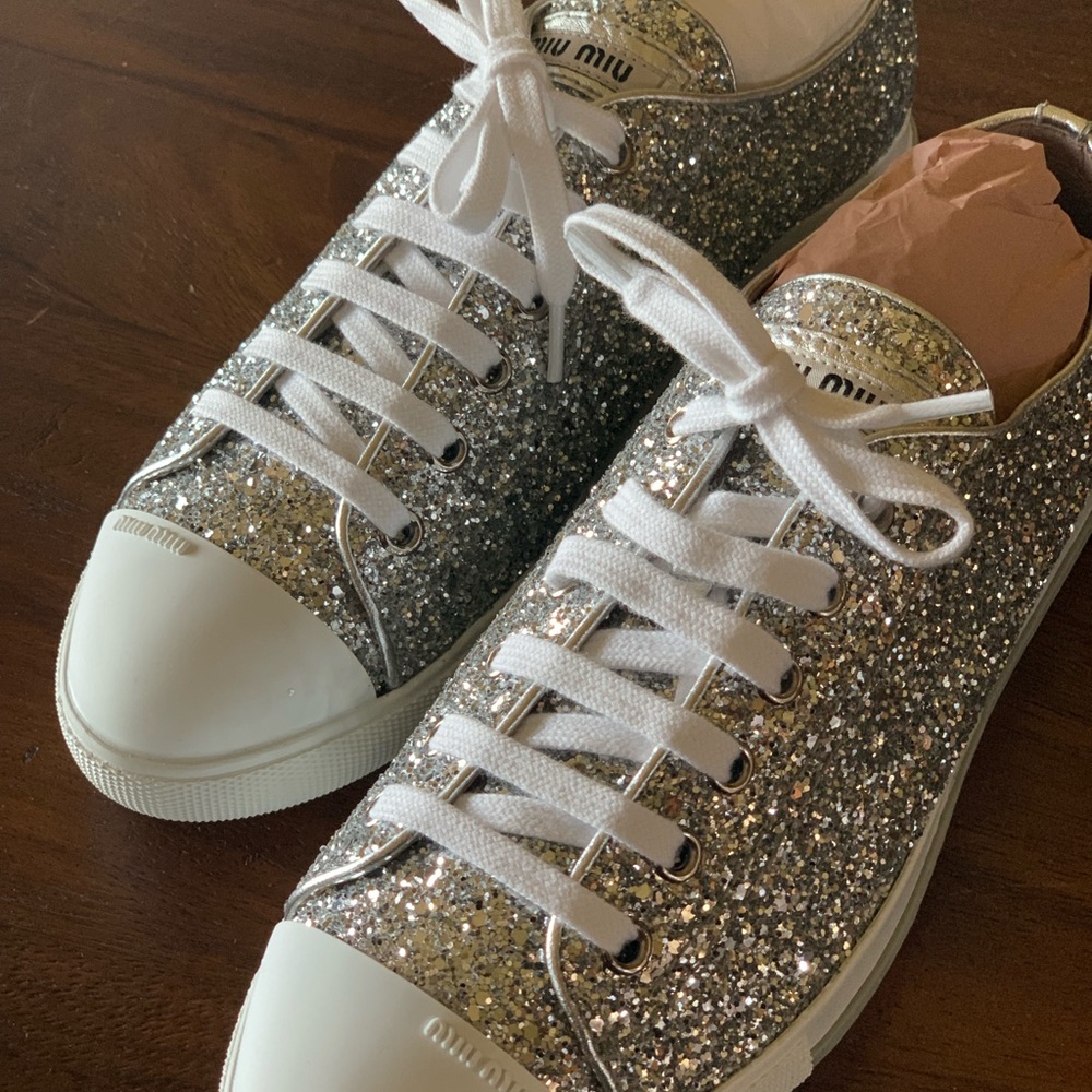 MIU MIU PRADA silver glitter sneaker EUsize 38 1/2